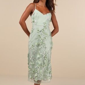 Lulus Limitless Adoration Sage Green 3d Floral Embroidered Midi Dress - Size XL